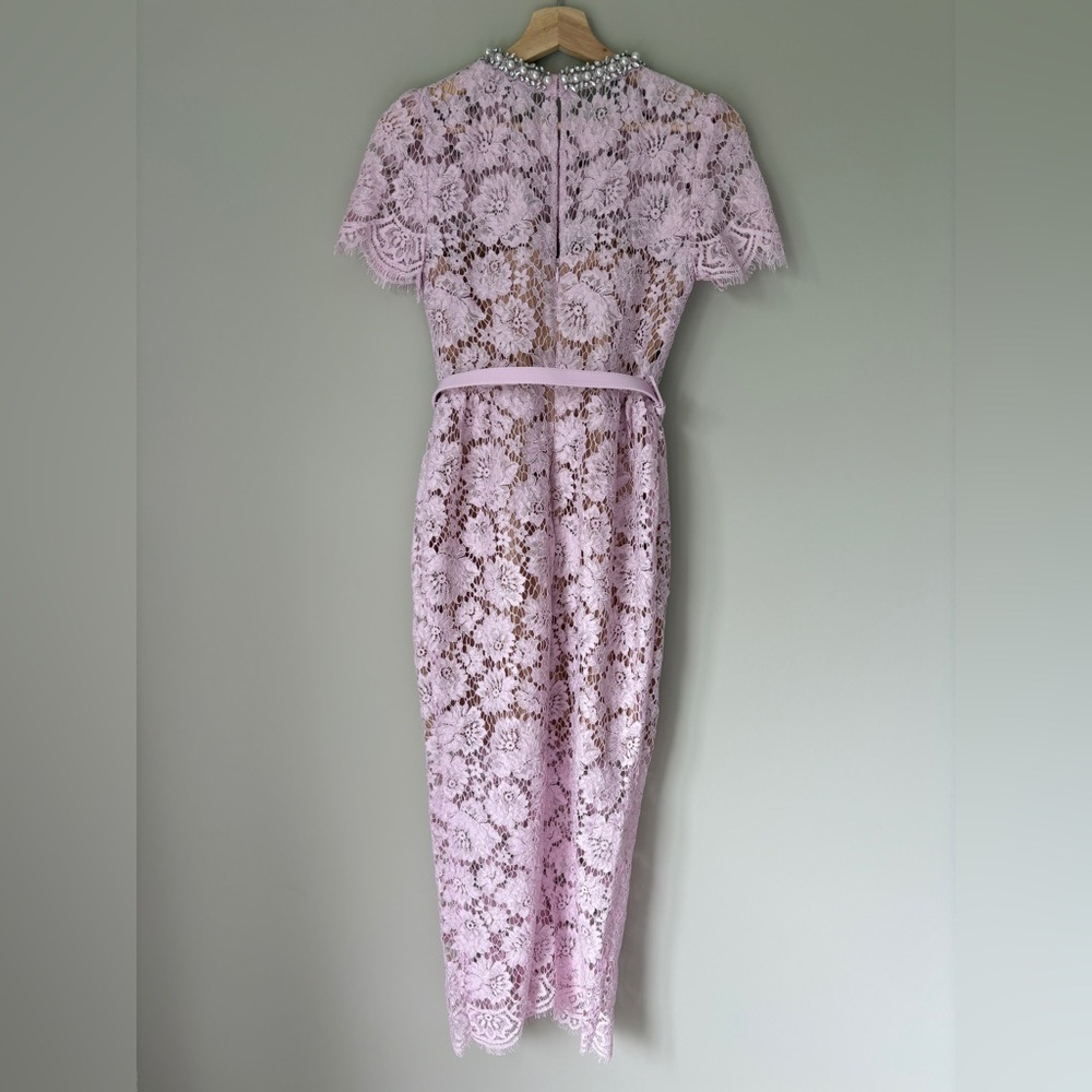 NEW Self-Portrait Fine Lace Pearl Midi Dress in Pink | UK 8 / US 4 - Picture 11 of 15